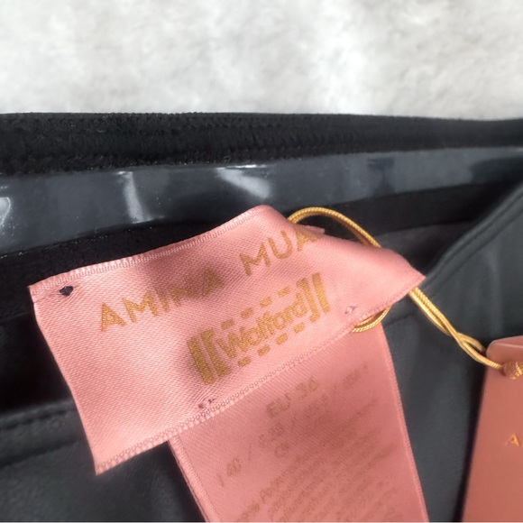 Wolford Amina Muaddi Faux Leather Leggings Stirrup Black NWT - Picture 11 of 13